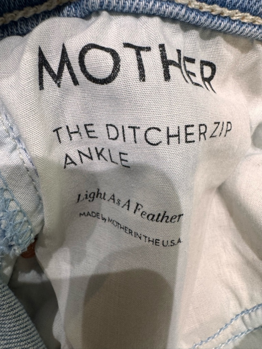 MOTHER Light Blue Denim Ankle Zip Jeans